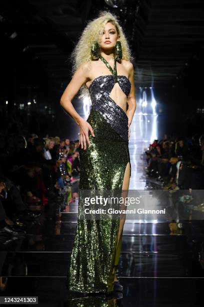 Model Gigi Hadid walks the runway at Tom Ford Spring 2023 ready to wear fashion show at Skylight on Vesey on September 14, 2022 in New York, New York.