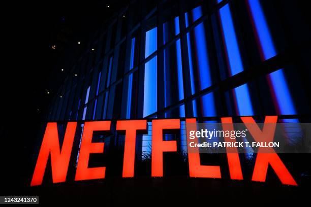 The Netflix logo is seen at the Netflix Tudum Theater in Los Angeles, California, on September 14, 2022.