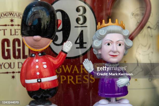 Souvenir of Queen Elizabeth II is displayed in a shop window on 14th September 2022 in Windsor, United Kingdom. Queen Elizabeth II, the UK's...