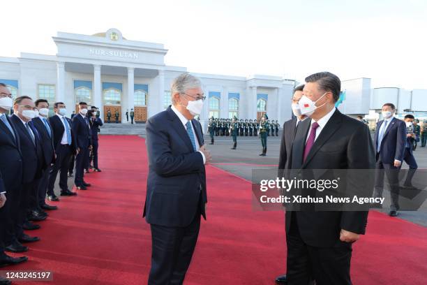 Chinese President Xi Jinping concludes his state visit to Kazakhstan and leaves Nur-Sultan for Samarkand, Sept. 14, 2022. Xi was seen off at the...