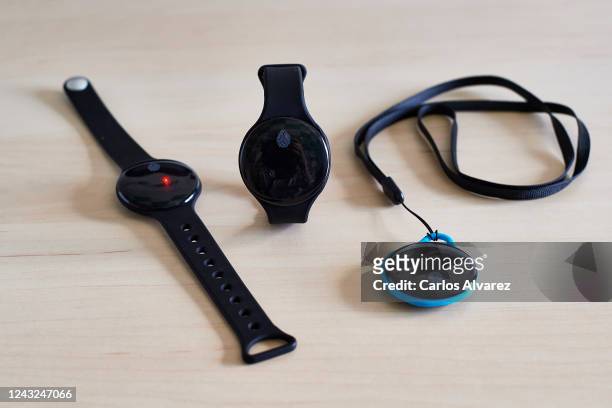 In this photo illustration, Wardoo, a bracelet to preserve social distancing is seen at Wardoo headquarters on June 03, 2020 in Arroyomolinos, Spain....