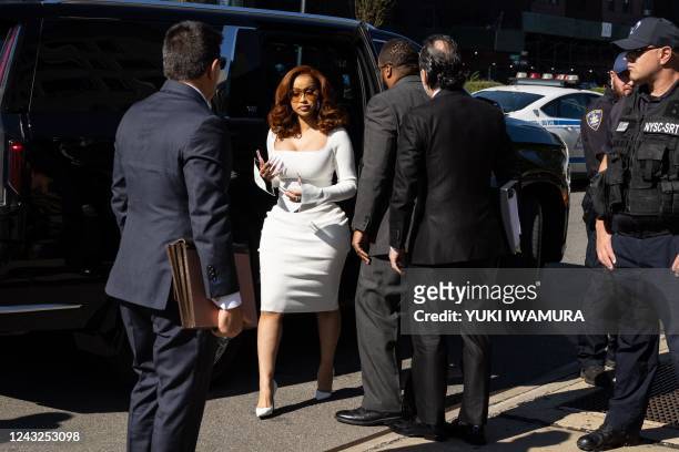 Rapper and songwriter Cardi B arrives at Queens County Criminal Court in New York on September 15, 2022. - Cardi B is appearing in court for a...