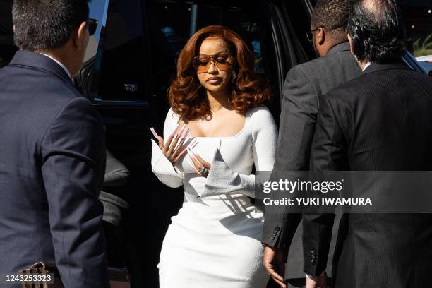 Rapper and songwriter Cardi B arrives at Queens County Criminal Court in New York on September 15, 2022. - Cardi B is appearing in court for a...