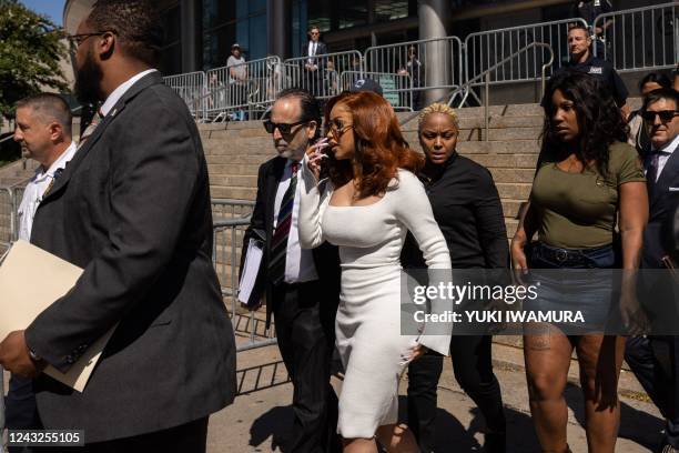 Rapper and songwriter Cardi B departs Queens County Criminal Court in New York on September 15, 2022. - Cardi B appeared in court for a hearing...