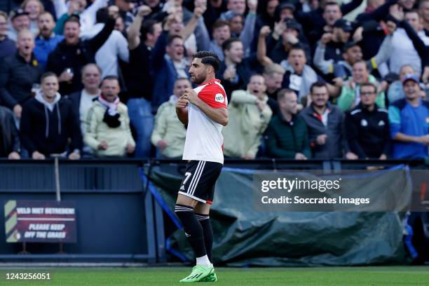 Alireza Jahanbakhsh of Feyenoord celebrates 1-0 during the UEFA Europa League match between Feyenoord v SK Sturm Graz at the Stadium Feijenoord on...