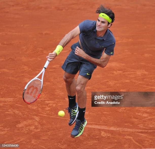 File photo dated June 05, 2012 shows Roger Federer in action against Juan Martin del Potro of Argentina at the Men's quarter final match of the...