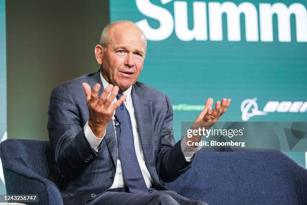 David Calhoun, president and chief executive officer of the Boeing Co., speaks during the US Chamber of Commerce's Global Aerospace Summit in...