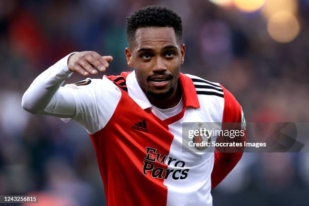 Danilo Pereira of Feyenoord celebrates 3-0 during the UEFA Europa League match between Feyenoord v SK Sturm Graz at the Stadium Feijenoord on...