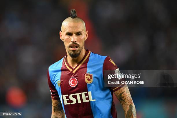 Trabzonspor's Slovak midfielder Marek Hamsik looks on during the UEFA Europa League group H football match between Trabzonspor and FK Crvena zvezda...