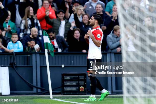 Alireza Jahanbakhsh of Feyenoord celebrates 4-0 during the UEFA Europa League match between Feyenoord v SK Sturm Graz at the Stadium Feijenoord on...