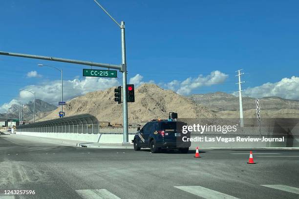 Nevada State Police investigate a fatal crash Thursday, Sept. 15 on the northern 215 Beltway by Hualapai Way in Las Vegas.