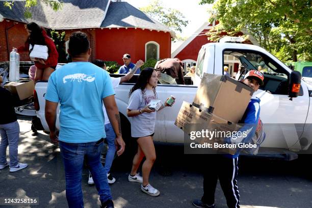 Martha's Vineyard, MA Students from the Marthas Vineyard Regional High School AP Spanish class help deliver food to St Andrews Episcopal Church. Two...
