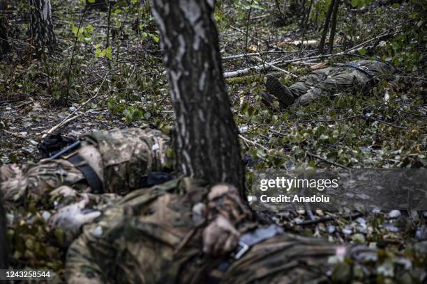 Corpses of Russian soldiers, died in conflicts within Russia-Ukraine war, on September 15, 2022 in Balakliia, Kharkiv Oblast, Ukraine. Russian Forces...