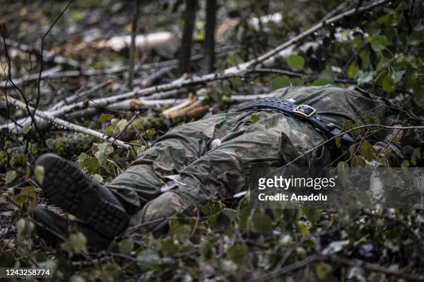 Corpse of a Russian soldier, died in conflicts within Russia-Ukraine war, on September 15, 2022 in Balakliia, Kharkiv Oblast, Ukraine. Russian Forces...