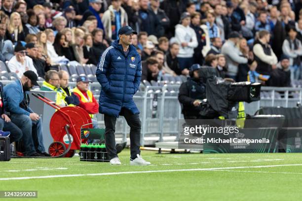 Kim Bergstrand head coach of Djurgarden during the UEFA Europa Conference League group F match between Djurgardens IF and Molde FK at Tele2 Arena on...