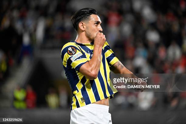 Fenerbahce's Turkish midfielder Irfan Kahveci celebrates after scoring a first goal which will be cancelled during the UEFA Europa League Group B...