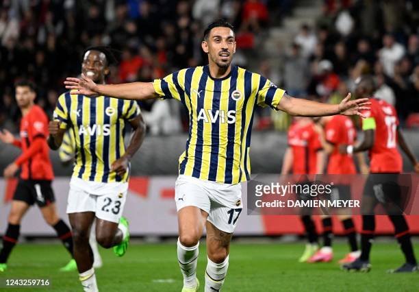 Fenerbahce's Turkish midfielder Irfan Kahveci celebrates after scoring a first goal which will be cancelled during the UEFA Europa League Group B...