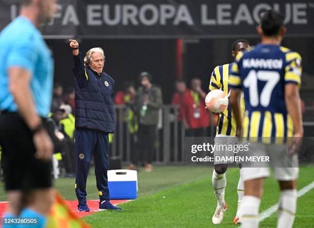 Fenerbahce's Portuguese head coach Jorge Jesus gives instructions to his players during the UEFA Europa League Group B group stage football match...