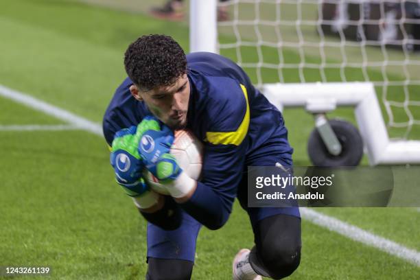 Altay Bayindir of Fenerbahce warms up prior the UEFA Europa League Group B match between Rennes and Fenerbahce at Roazhon Park in Rennes, France on...