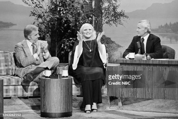Pictured: Announcer Ed McMahon and musical guest Peggy Lee during an interview with host Johnny Carson on August 3, 1978 --
