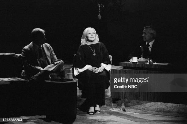 Pictured: Announcer Ed McMahon and musical guest Peggy Lee during an interview with host Johnny Carson on August 3, 1978 --