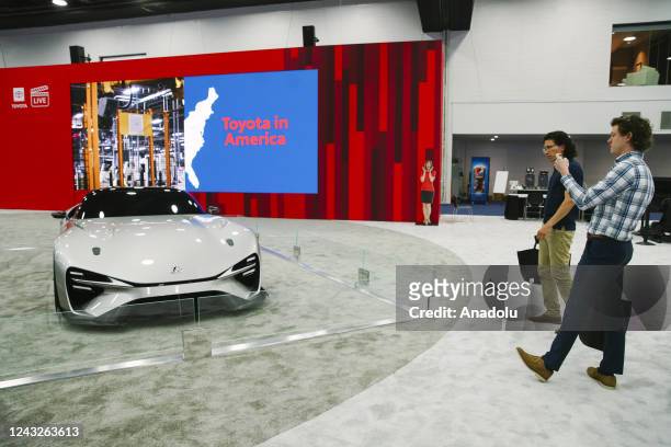 Visitors at the Detroit Auto Show take photos of the Lexus BEV Sport Concept Car, at the Detroit Auto Show, in Downtown Detroit, Michigan on...