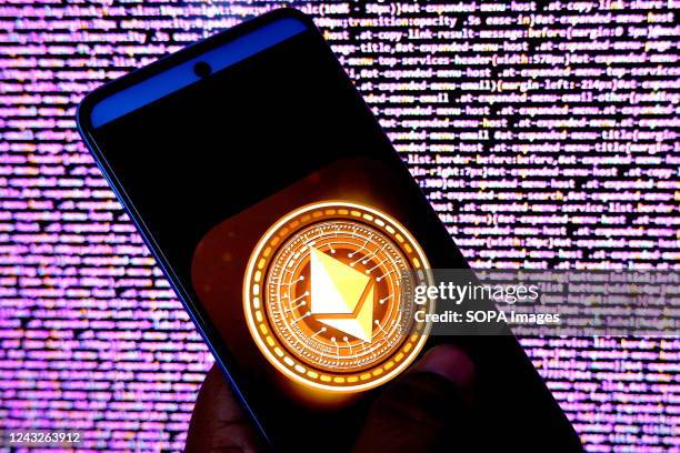 In this photo illustration, an Ethereum logo seen displayed on an android smartphone.