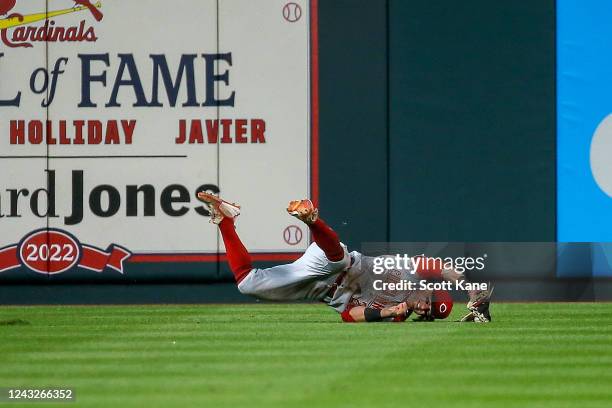 Friedl of the Cincinnati Reds makes a play for an out during the fourth inning against the St. Louis Cardinals at Busch Stadium on September 15, 2022...