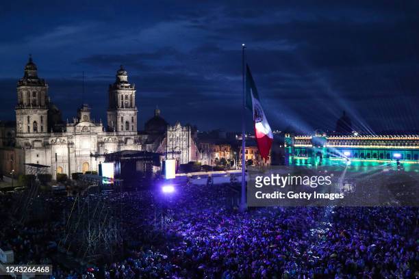 People gather to take part in the annual shout of independence as part of Mexico's Independence Day celebrations on September at Zocalo on September...