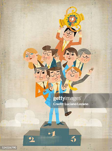 teamwork - winners podium people stock illustrations