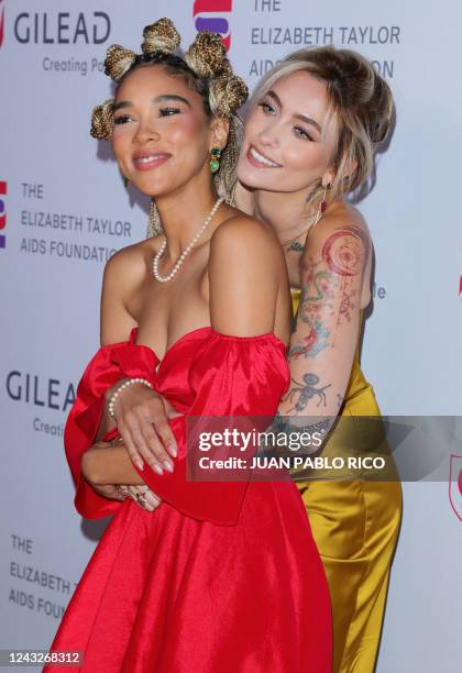 Model-actress-singer Paris Jackson and US actress Alexandra Shipp arrive for "The Elizabeth Taylor Ball to End AIDS" at the West Hollywood Park,...