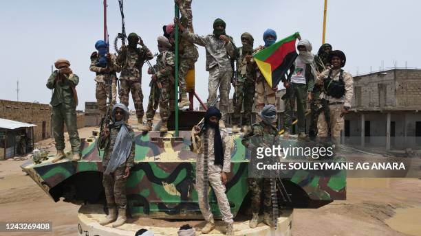 Fighters for The National Movement for the Liberation of Azawad pose for a picture on August 28, 2022. - One of Malis main armed groups, The National...
