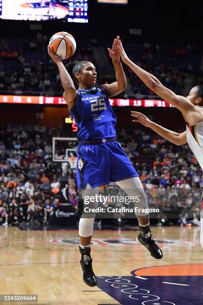 Alyssa Thomas of the Connecticut Sun shoots the ball during Game 3 of the 2022 WNBA Finals against the Las Vegas Aces on September 15, 2022 at...