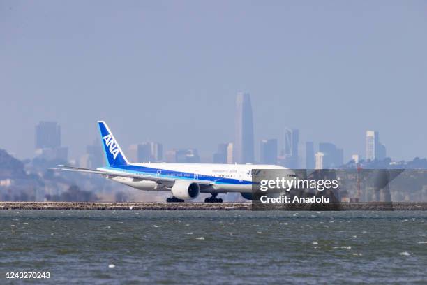 An All Nippon Airways plane is taxiing to take-off at San Francisco International Airport in San Francisco, California, United States on September...