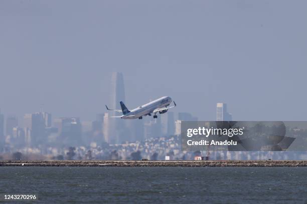 JetBlue plane takes off at San Francisco International Airport in San Francisco, California, United States on September 15, 2022.