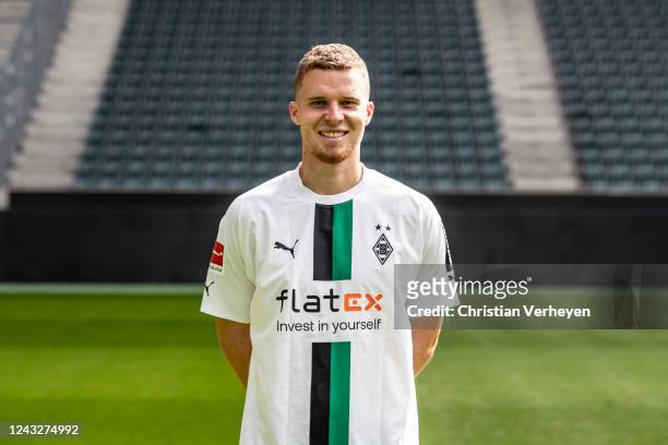 September 08: Nico Elvedi of Borussia Moenchengladbach is seen during the Team Presentation of Borussia Moenchengladbach at Borussia-Park on...