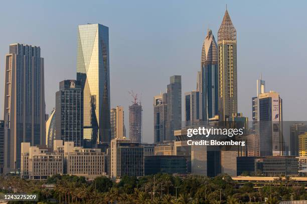 Commercial and residential properties on the city skyline of the Dubai International Financial Centre in Dubai, United Arab Emirates, on Friday,...