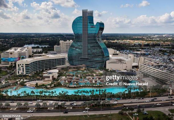 Guitar-shaped hotel tower anchors the remade and expanded Seminole Hard Rock Hotel and Casino near Hollywood, Florida.