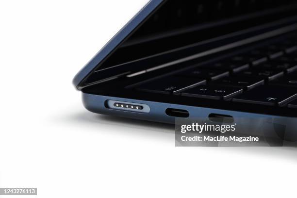 Detail of an Apple MacBook Air M2 laptop computer, taken on August 3, 2022.