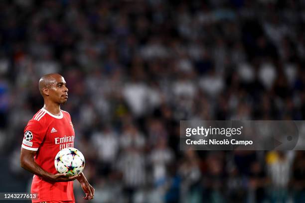 Joao Mario of SL Benfica holds the ball during the UEFA Champions League football match between Juventus FC and SL Benfica. SL Benfica won 2-1 over...