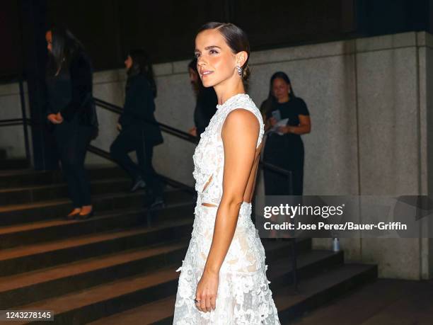 Emma Watson is seen attending the Kering Foundation's Caring for Women Dinner at The Pool on Park Avenue on September 15, 2022 in New York City.