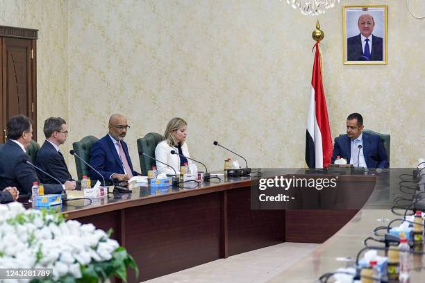 Liesje Schreinemacher , the Netherlands' Minister for Foreign Trade and Development Cooperation, meets with Yemen's internationally-recognised Prime...