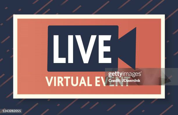 live virtual event icon on horizontal banner - virtual fair stock illustrations