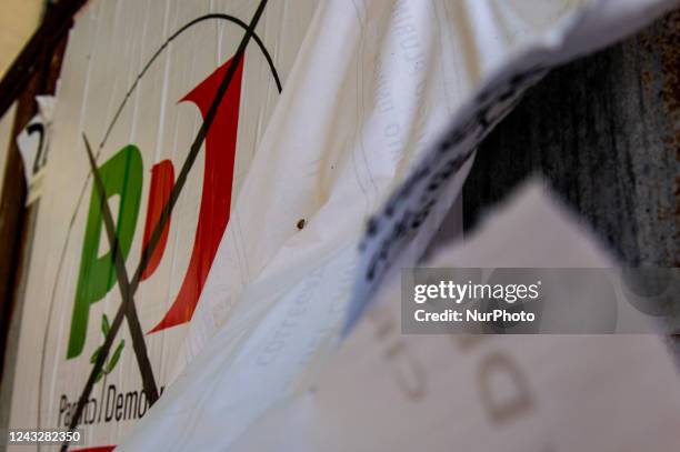 The Democratic Party's posters ahead of the general elections in Italy, for the renewal of parliament. In Rieti, Italy, on 16 September 2022.