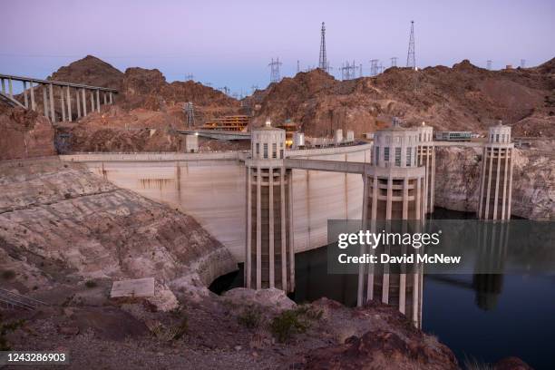 Water intake towers are seen at Hoover Dam on September 16, 2022 in Boulder City, Nevada. The federal government has proposed an unprecedented plan...