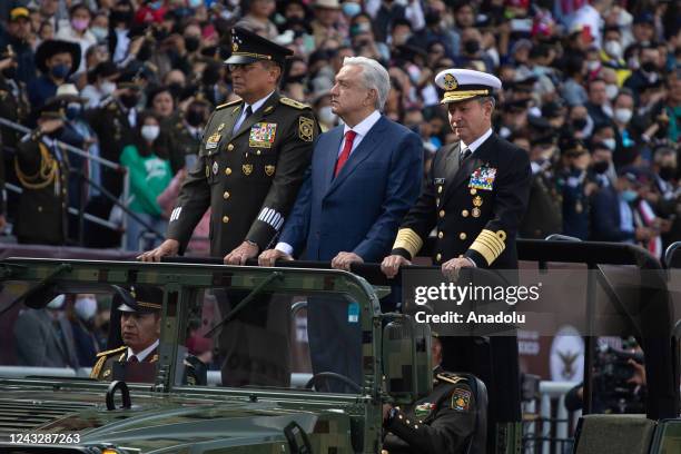 Mexican President Andres Manuel Lopez Obrador Mexico's Secretary of Defense Cresencio Sandoval and Mexico's Secretary of the Navy Rafael Ojeda attend...
