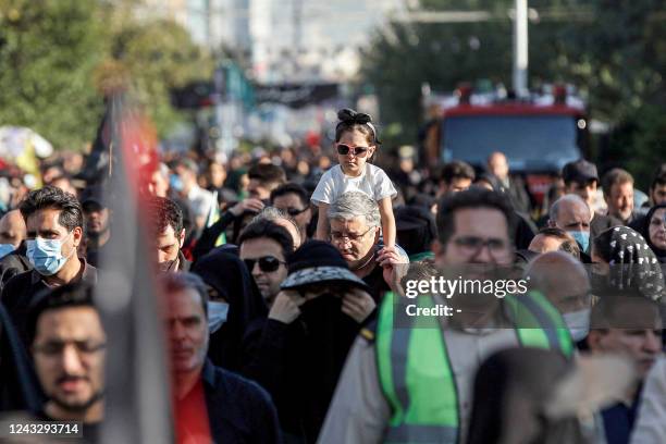 Shiite Muslim devotees gather in Iran's capital Tehran on September 17, 2022 to mark the holy day of Arbaeen , the end of the 40-day mourning period...