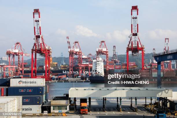 General view shows the shipping port in Keelung on September 17, 2022.