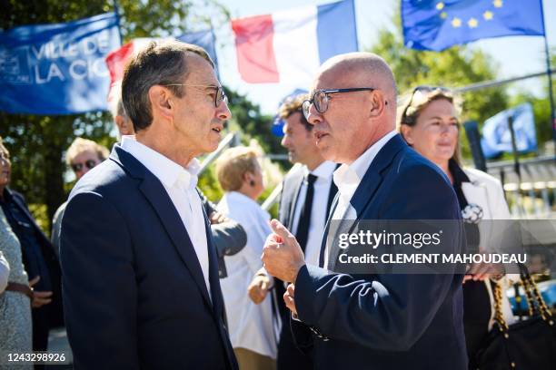 Les Republicains member of Parliament Eric Ciotti and president of Les Republicains group at the Senate, Bruno Retailleau both candidates for the...