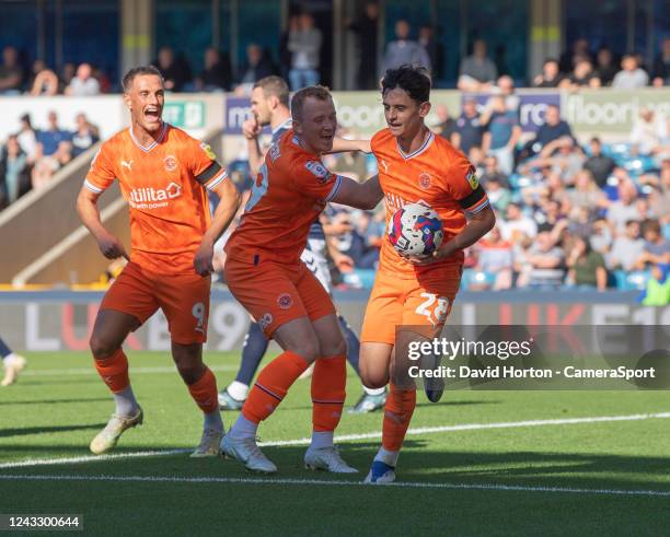 Blackpool's Charlie Patino celebrates scoring his side's first goal during the Sky Bet Championship between Millwall and Blackpool at The Den on...